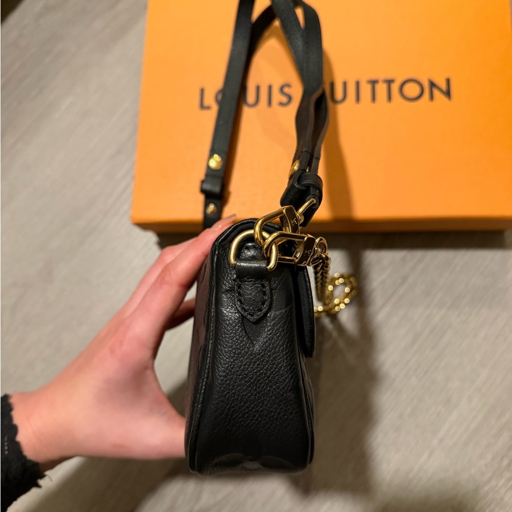 Louis Vuitton Black Embossed Monogram Shoulder Bag with Gold Hardware - Picture 3 of 7